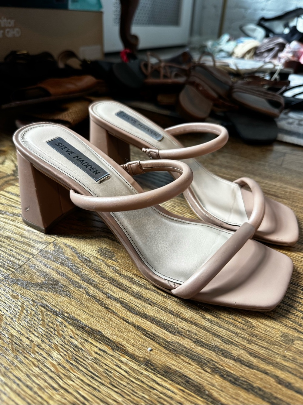 Steve Madden Lilah Nude Pink Strappy Block Heel Sandals